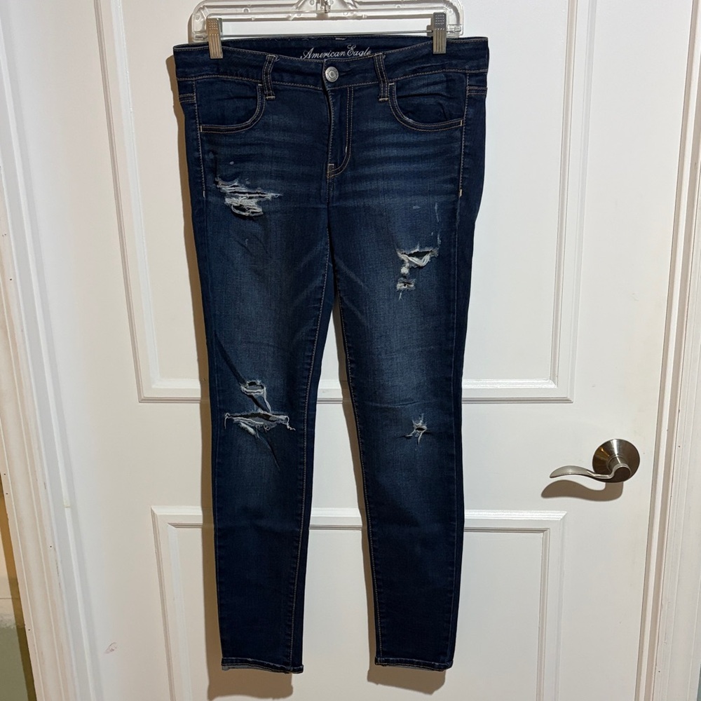 American Eagle Outfitters Distressed Dark Blue Skinny Jeans